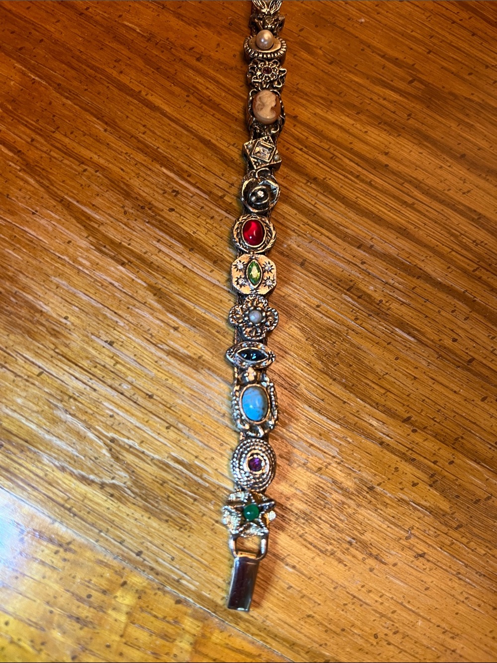 Victorian Gold-Tone Multi-Stone Slide Bracelet with Colorful Charms - Picture 5 of 6